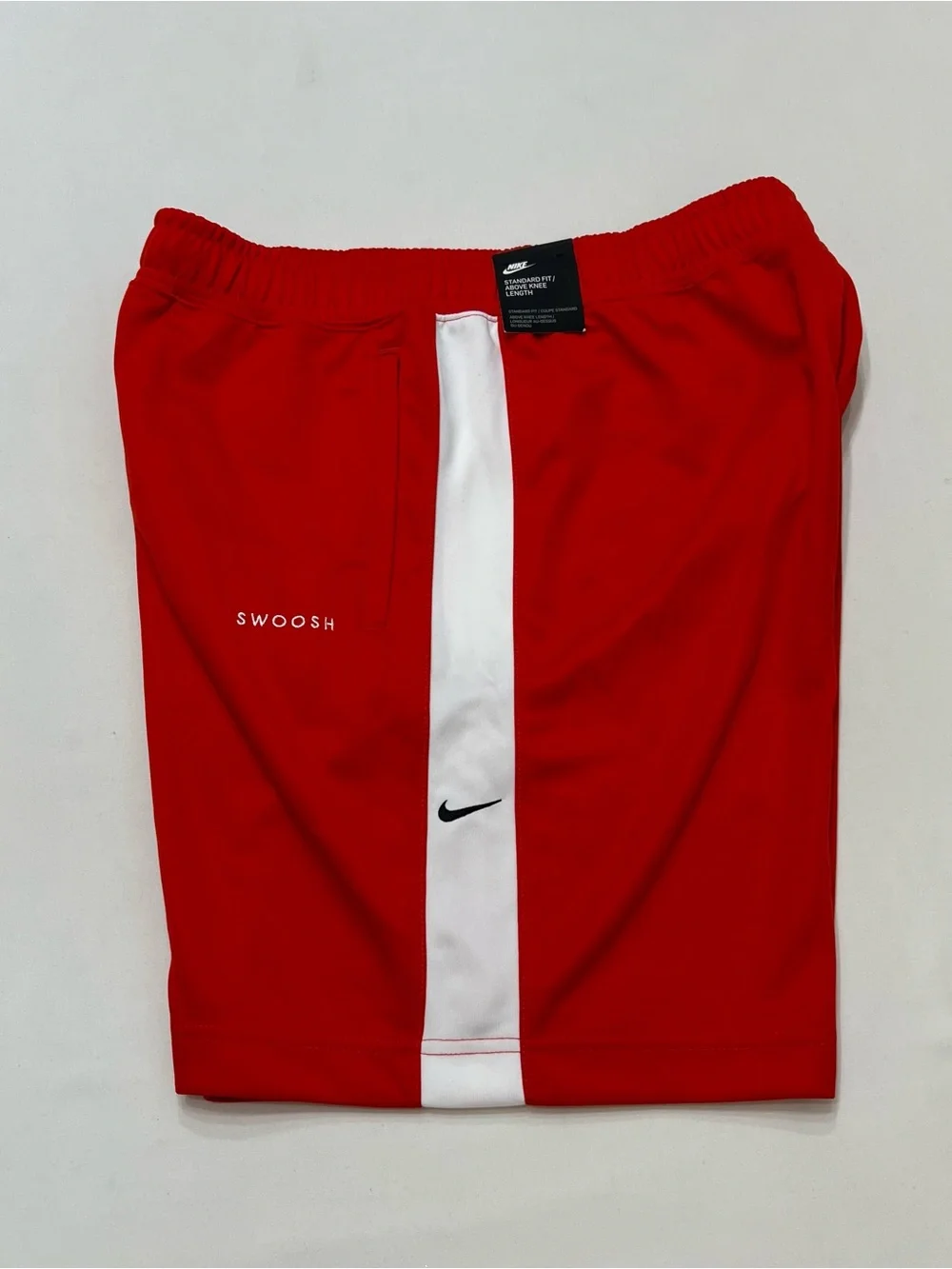 Nike Sportswear Double Swoosh Shorts Sz M NWT Red/White Standard Fit Above Knee